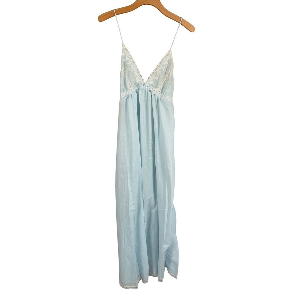 Vtg Christian Dior Lingerie Set Nightgown Robe 70s 80s Blue Romantic Cottagecore - Picture 3 of 11